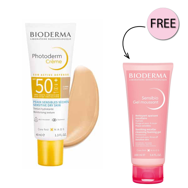 Bioderma Photoderm Crème Moisturizing Tinted Cream SPF50+ - Light + Free Sensibio Gel Moussant 100 Ml