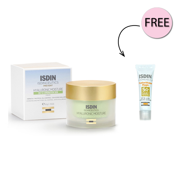 Isdin Hyaluronic Moisture Oily & Combination Skin Cream 50g + Free Fusion Water 2ml